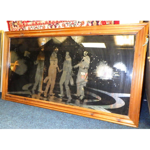 394 - A pine framed Beatles mirror 100 x 56cm