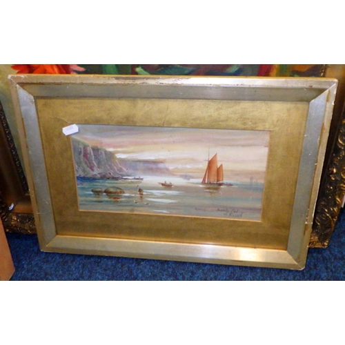 396 - A large oil on board still life together with M Neville oil on board landscape, W Russell coastal wa... 