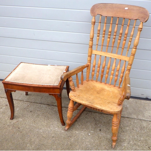 868 - A Yorkshire spindle back rocking chair together with a walnut stool (2)