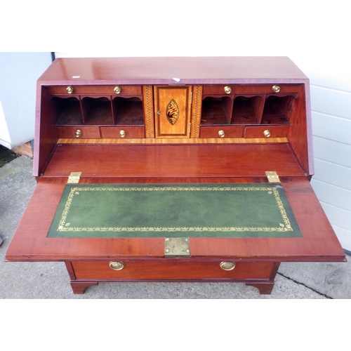 605 - A mahogany & inlaid bureau, 99cm wide