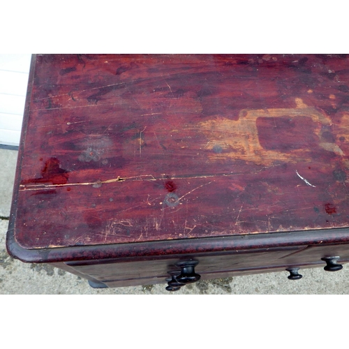 612 - A Victorian stained pine chest of drawers, top a/f, 102cm wide