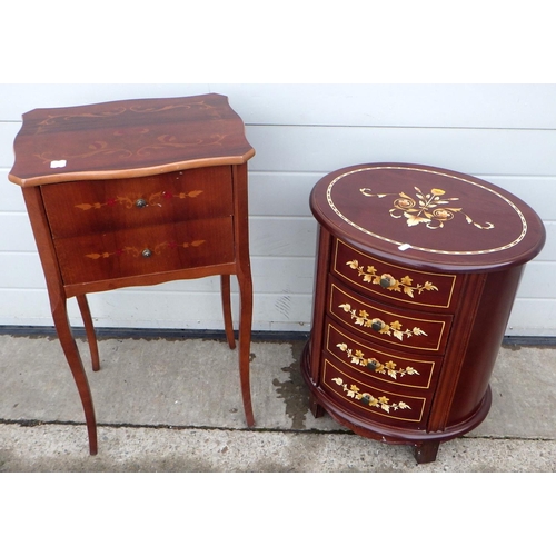 636 - A small modern oval chest of drawers together with a two drawer side table (2)