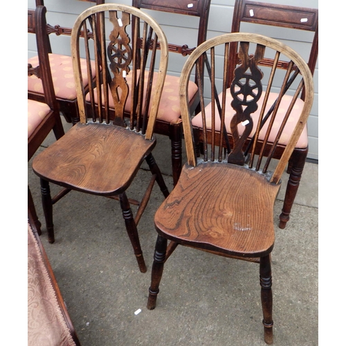 659 - A pair of wheelback kitchen chairs, nursing chair & four Regency dining chairs (a/f) (7)