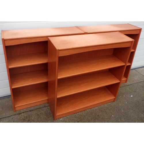 674 - Three teak low bookcases, 90cm wide