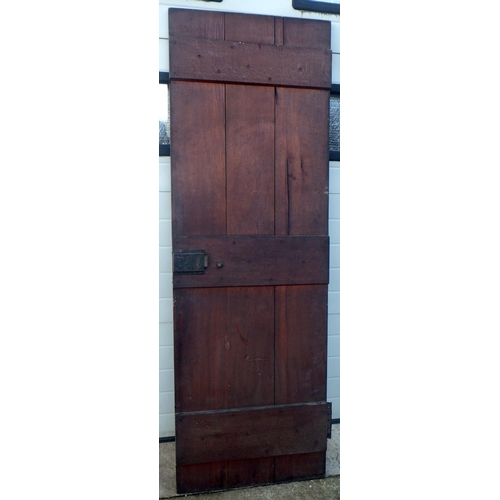 722 - An oak three plank door with iron work, previously used in Consistory Court, 68cm x 201cm (ex York M... 