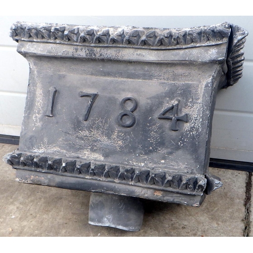 740 - A lead hopper, dated 1784, 43cm wide x 26cm deep x 30cm high  not including pipe (ex York Minster St... 