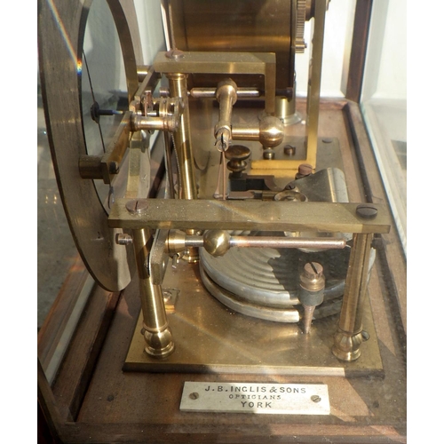 764 - A walnut cased barograph with label J.B Inglis & Sons, York, 40cm long (ex York Minster Stores)