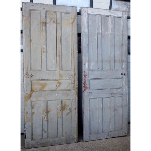 788 - Two similar carved panelled doors, 19th cen, old worm, 93cm x 216