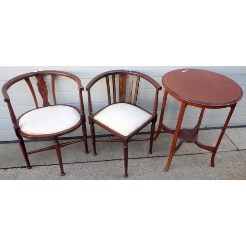 794 - An Edwardian occasional table together with an Edwardian corner chair and another (3)