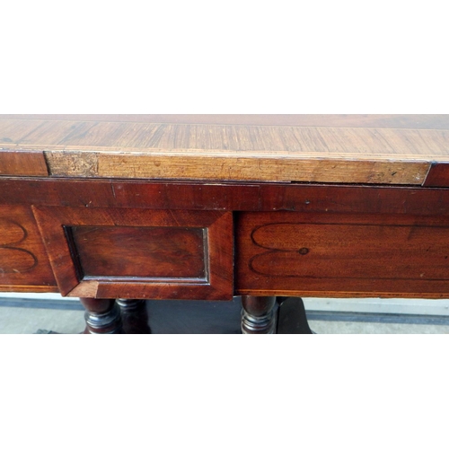 795 - A Regency mahogany & rosewood banded card table, a/f repairs to legs