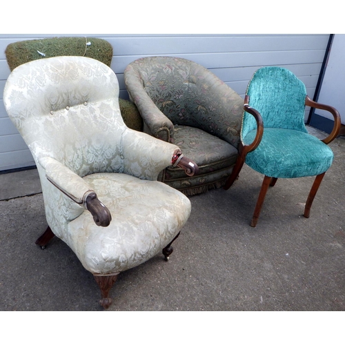 813 - A Victorian tub chair and three further chairs (a/f)