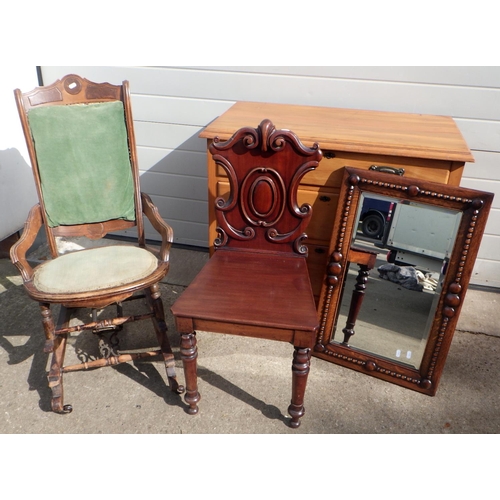 865 - A late Victorian satinwalnut dressing chest base together with a 1930's oak framed wall mirror, Vict... 