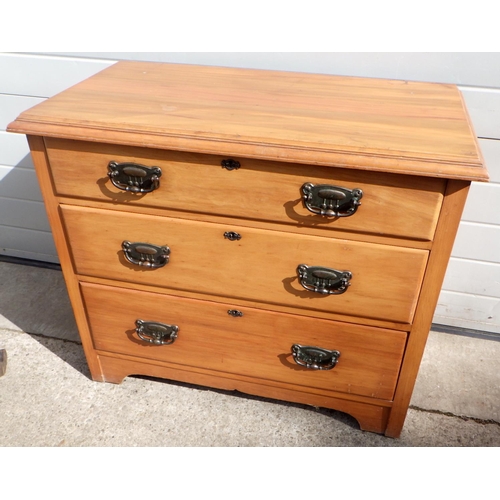 865 - A late Victorian satinwalnut dressing chest base together with a 1930's oak framed wall mirror, Vict... 