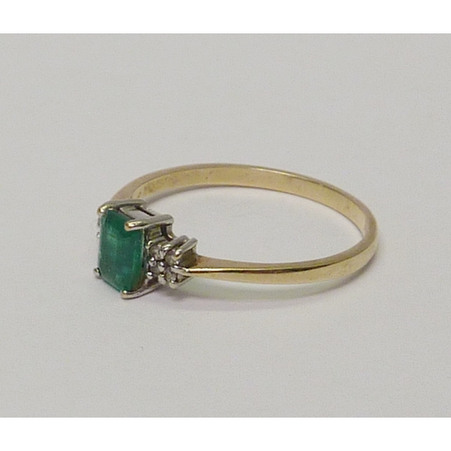 3 - 9ct gold diamond & emerald dress ring. Approximately 1.5gr gross / size S.  737090