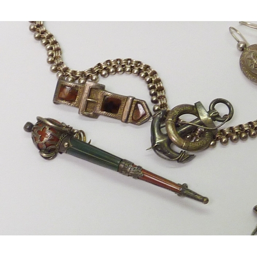 32 - A silver watch chain with a silver fob, 340mm long / 31gr gross; a collection of Victorian and later... 