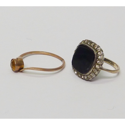 4 - An Art Deco influence onyx & paste dress ring, unmarked yellow and white metal, size G; together wit... 