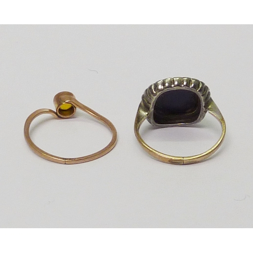 4 - An Art Deco influence onyx & paste dress ring, unmarked yellow and white metal, size G; together wit... 