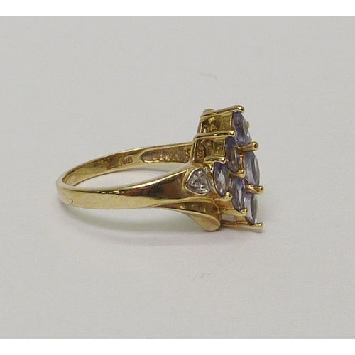 5 - A 9ct gold tanzanite & diamond dress ring. Approximately 2.5gr gross / size L 788620