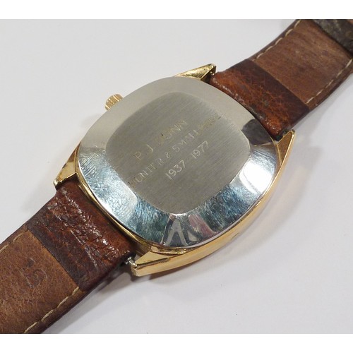 79 - An Omega De Ville wristwatch in a gold plated tonneau case with a snap-on case back bearing York-int... 