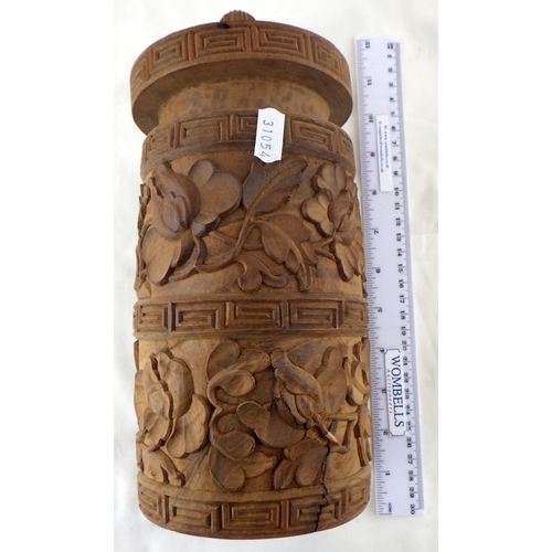 93 - A carved Nepalese Tongba pot and cover.