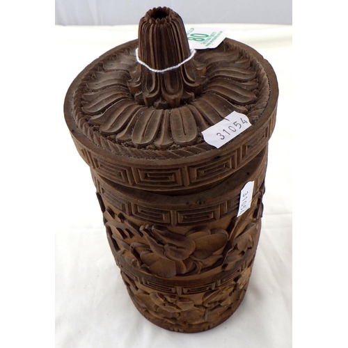 93 - A carved Nepalese Tongba pot and cover.