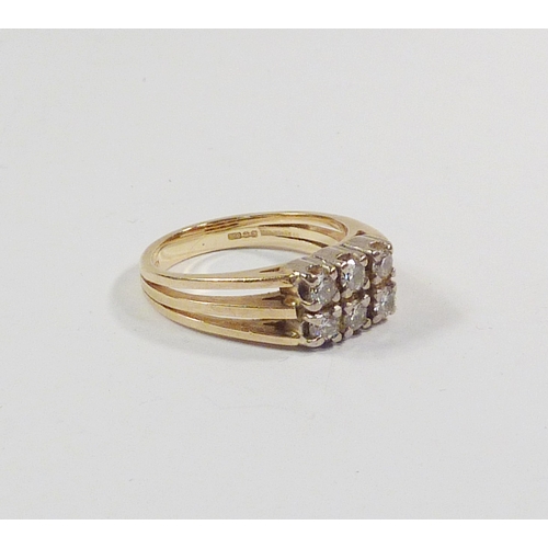 41 - A Mappin  & Webb rectangular cluster ring comprising six brilliant cut diamonds in an 18ct gold cont... 