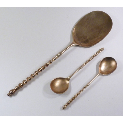 52 - A Brahmfeld & Gutruf cased set of German gilt white metal ice cream cutlery comprising a server and ... 