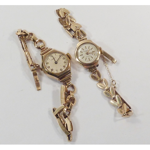 72 - Two ladies 9ct gold bracelet watches having manual wind lever movements.  Approximately 25gr gross