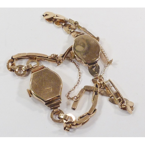 72 - Two ladies 9ct gold bracelet watches having manual wind lever movements.  Approximately 25gr gross