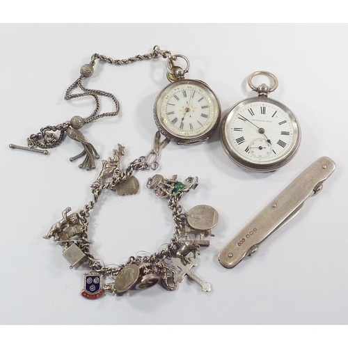 76 - A Kendal and Dent pocket watch having a three quarter plate movement in a white metal case marked 80... 