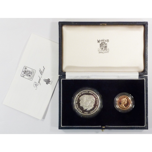 79 - A two-coin commemorative set comprising a 1981 gold proof sovereign and a royal marriage proof silve... 