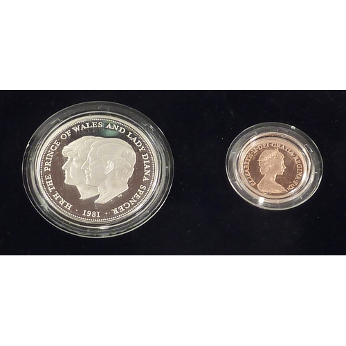 79 - A two-coin commemorative set comprising a 1981 gold proof sovereign and a royal marriage proof silve... 