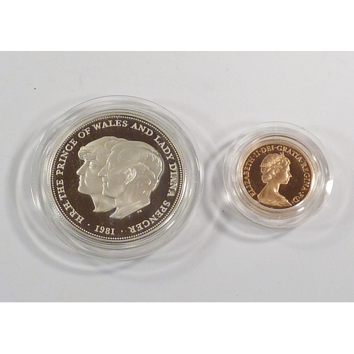 79 - A two-coin commemorative set comprising a 1981 gold proof sovereign and a royal marriage proof silve... 