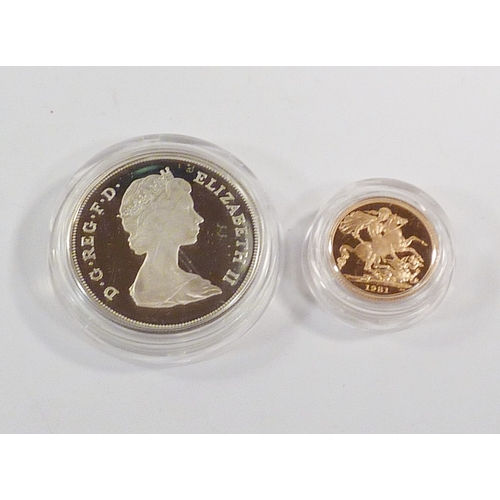 79 - A two-coin commemorative set comprising a 1981 gold proof sovereign and a royal marriage proof silve... 