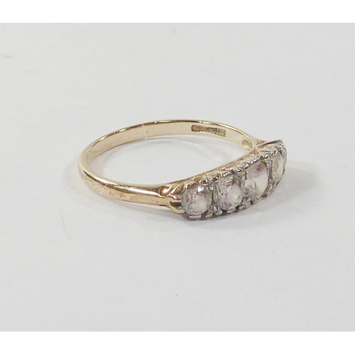 102 - A five stone ring comprising cubic zurconia in a 9ct gold setting.  Gross weight 1.9g