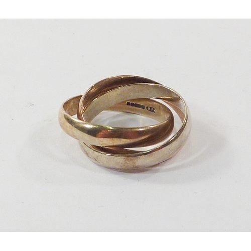 104 - A 9ct gold trinity band ring.  Approximately 6.4g