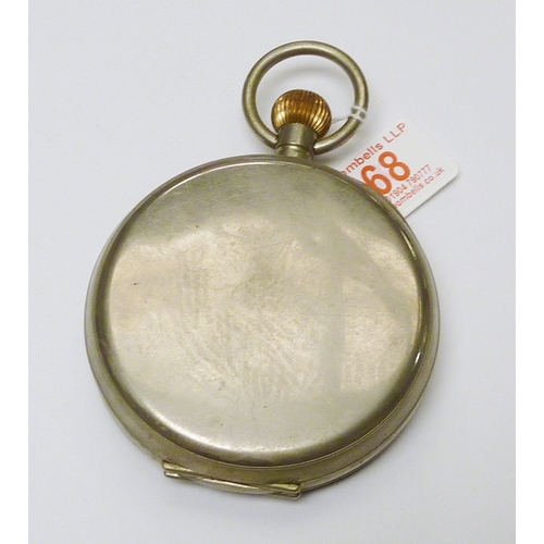 68 - An oversized pocket watch having a pin set lever movement in a base metal case.  102mm across case.