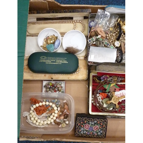 87 - A qty  of costume jewellery etc incl crucifix pendants, bead necklaces and badges.