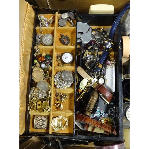 33 - Watches incl silver pocket watches and a fob; costume jewellery coins etc