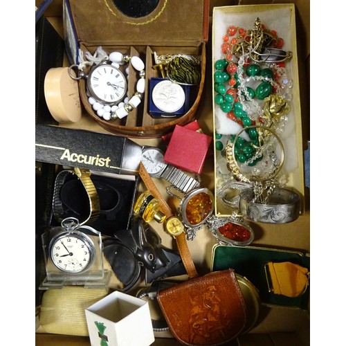 33 - Watches incl silver pocket watches and a fob; costume jewellery coins etc