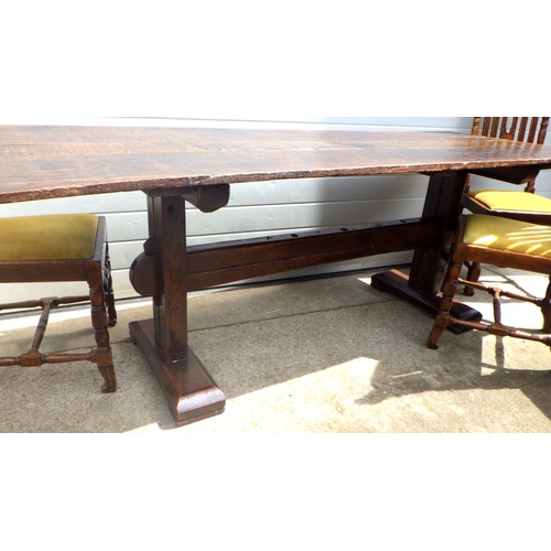 891 - An oak refectory dining table together with six chairs (7)