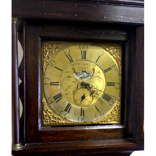 892 - A 30 hour oak longcase clock, with brass face, William Varley