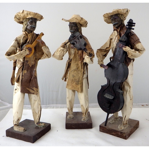 14 - Three paper mache musical Mexican figures together with a novelty bicycle clock (4)