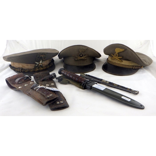 1 - Three Italian army officers' caps, possibly M1948 pattern; a continental navaja type folding knife; ... 