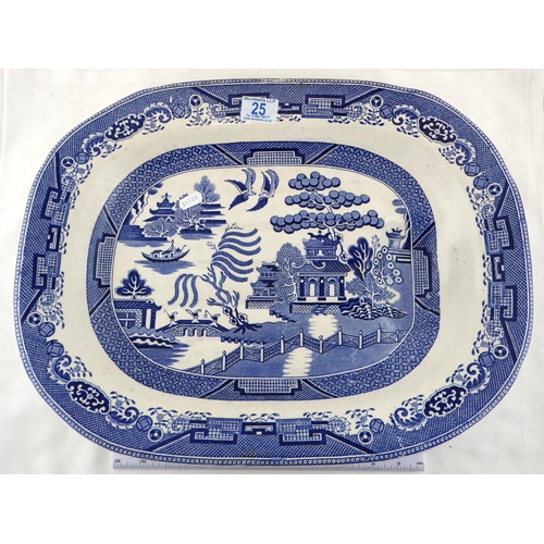 25 - A large 19thC Willow pattern meat plate 50cm wide