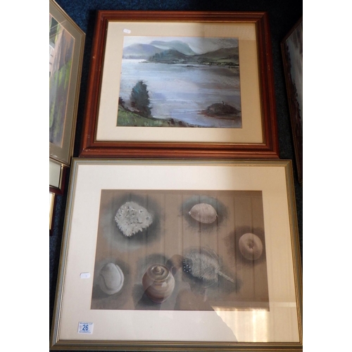 26 - 8 Various pastels and a Christopher Assheton-Stones signed watercolour (9)