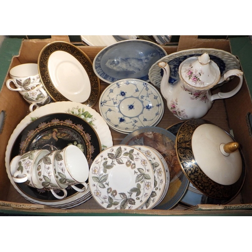29 - Two boxes of misc ceramics to include Wedgwood, Royal Albert, various sering plates etc (2)
