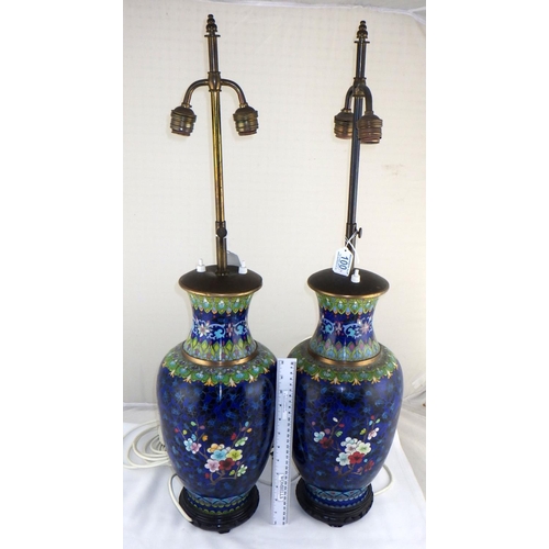 100 - A pair of cloisonné vase based table lamps.  79cm tall.