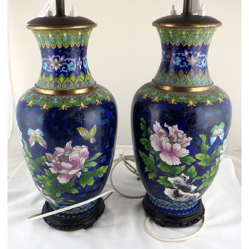 100 - A pair of cloisonné vase based table lamps.  79cm tall.