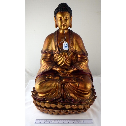 108 - A Buddha, carved gilt wood, 59cm tall.